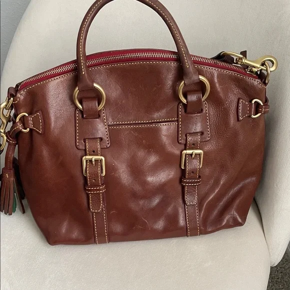 Dooney & Bourke Dark Brown Leather Florentine Satchel with Tassel Accent - Picture 6 of 9